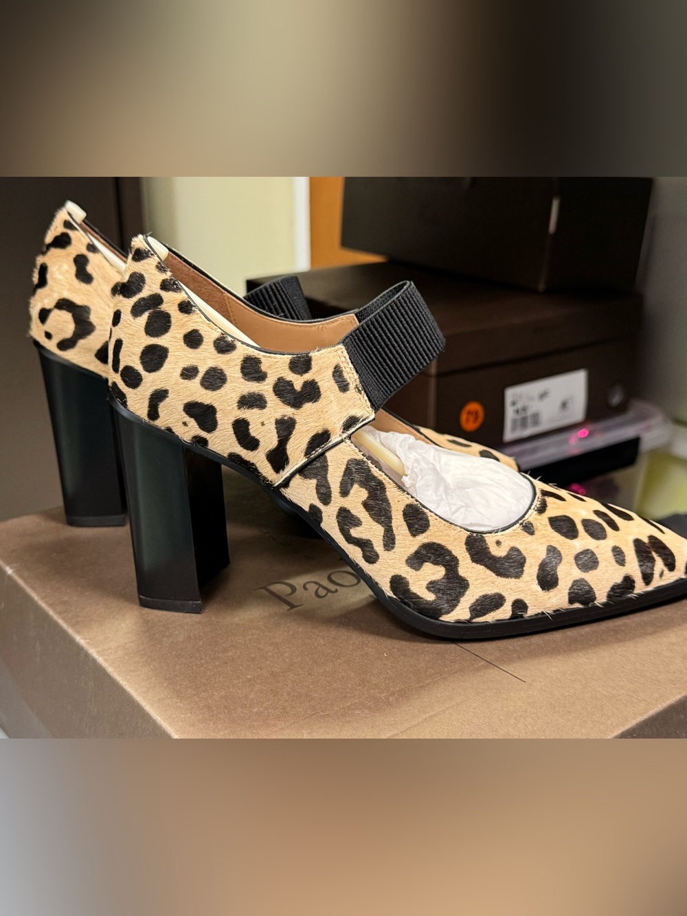 Linea Paolo Leopard Print Mary Jane Block Heel Pumps - Beige/Black